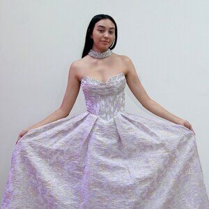 New Strapless A-Line Floral Dress w/ Sweetheart Neck & Lace Up Back JT2693A